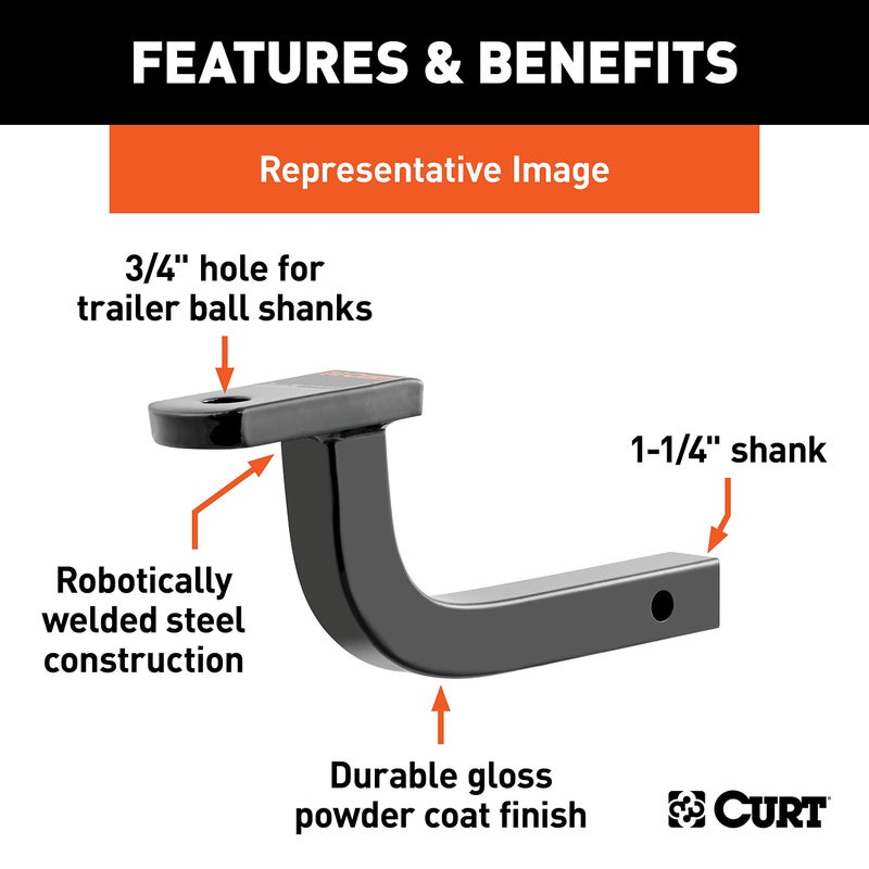CURT 45014 Class 2 Trailer Hitch Ball Mount, Fits 1-1/4-Inch Receiver, 3,500 lbs, 3/4-Inch Hole, 5-Inch Rise - Image 3
